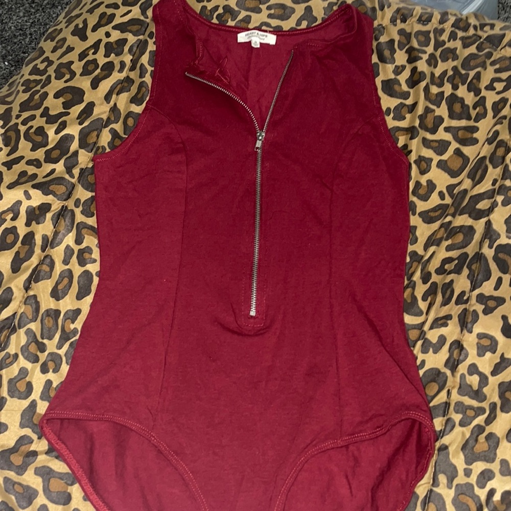 medium maroon zip up front body suit